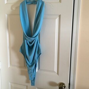 NWOT Zara Light Blue Draped Bodysuit